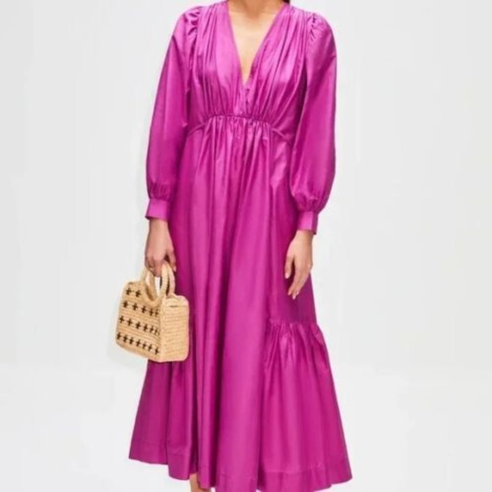 NWT Maria Cher Algae Blouson Sleeve Maxi Dress in Orchid Sz Medium MSRP: $595